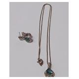722 -STERLING NECKLACE W/EARRINGS AQUAMARINE (105)