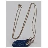 722 - STERLING NECKLACE W/BLUE STONE PENDANT(