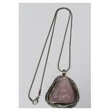 722 - STERLING NECKALCE W/PINK STONE PENDANT(35)