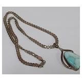 722 - STERLING NECKLACE W/STONE PENDANT(