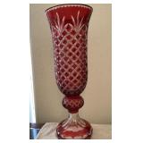 722 - RUBY RED CUT TO CLEAR VASE 21"T (A42)