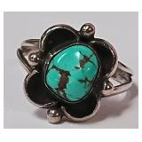 722 - STERLING AND TURQ.RING SZ 8(100)