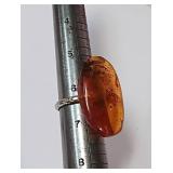 722 - SILVER RING W/AMBER SZ 6.5(99)