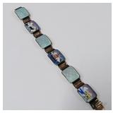 722 -STERLING BRACELET W/HAND PAINTED LINKS(13)