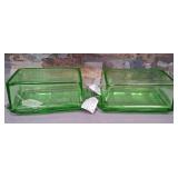 11 - 2 VINTAGE GREEN GLASS BUTTER/ CHEESE KEEPERS