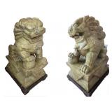 PAIR OF LARGE CARVED STONE TEMPLE FOO DOGS 30"