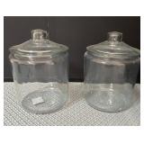 S1 - TWO VINTAGE GLASS JARS WITH LIDS (G34)