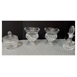 S1 - VINTAGE LIDDED JAR, VASES & CRUET (G30)