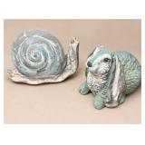513 - SNAIL & BUNNY SCULPTURES MAX 10"T (N31)