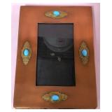 513 - WOODEN FRAME W/ TURQUOISE STONE ACCENTS