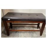 513 - LEATHER BENCH W/ TUFTED SEAT & WOOD LEGS