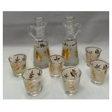 513 - TWO MID-CENTURY GOLDEN FOLIAGE DECANTER SETS
