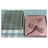 513 - LOT OF 3 DRAGONFLY GLASS TILES (M98)