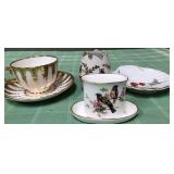 513 - BONE CHINA TEACUPS & SAUCERS, EGG VASE (M60)