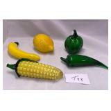 513 - FIVE PIECES GLASS FAUX FRUIT & VEGETABLES