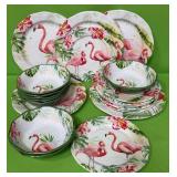 513 - 20 PCS MELAMINE DISHWARE W/ FLAMINGO (F41)