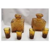 513 - VTG AMBER GLASS DECANTER SET W/ GLASSES(T36)
