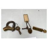 513 - THREE ANTIQUE LOCKS W/ KEYS (T77)