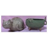 513 - CERAMIC CAT PLANTER & FIGURINE (T340)