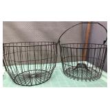 513 - LOT OF 2 BLACK WIRE BASKETS W/ HANDLES