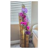 S1 - DECORATIVE BAMBOO FLOOR VASE W/ FAUX FLOWERS