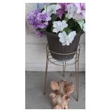 S1 - PLANTER W/ STAND, FAUX FLOWERS, FLYING PIG