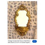 S1 - ORNATE WALL MIRROR W/ SHELF, WALL DECOR (R18)