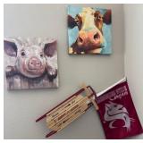 S1 - 2-PCS CANVAS ART, COUGARS CAR FLAG, TOY SLED