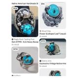 S1 - STERLING SILVER & TURQUOISE RING SIZE 7 (E65)
