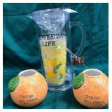 43 - NEW WMC ORANGES BUD VASES, LEMONADE SET
