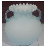 403 - VINTAGE BLUE SATIN RUFFLED GLASS VASE (N)