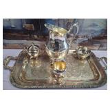 N3 - VINTAGE SILVER PLATE PITCHER, C&S SET, TRAY