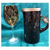 43 - NEW WMC WINE GLASS & ART GLASS PITCHER