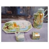 N3 - ENGLISH COUNTRY SCENE TEAPOT, C&S, PLATTER