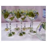 11 - HAND-PAINTED WINE CARAFE & STEMWARE (D117)