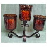 11 - ART GLASS & WROUGHT IRON CANDLE HOLDER (C111)