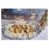 N3 - GOLD-TONE BOTTLE, TRAY, NAPKIN RINGS (G103)
