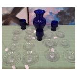 GLASS PLATES & COBALT BLUE VASES