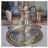 N3 - SILVER PLATE CARAFE, GOBLETS & TRAY (G40)
