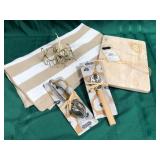 43 - NEW WMC NAPKIN RINGS, KITCHEN TOWEL, UTENSILS