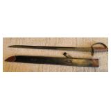 S2 - CUTLASS STYLE SWORD W/ LEATHER SCABBARD
