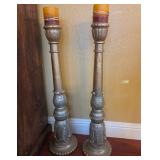 S2 - TWO TALL DECORATIVE CANDLE HOLDERS W/ CANDLE
