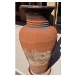 S2 - LARGE TERRA COTTA URN PLANTER W/ SAUCER (Y17