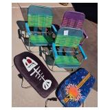 S2 - 3 FOLDING LAWN CHAIRS & 2 BOOGIE BOARDS