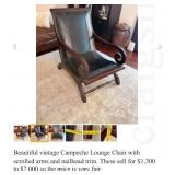 S2 - LEATHER & WOOD ARMCHAIR W/ ZEBRA PILLOW