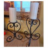 S2 - TWO WROUGHT IRON PILLAR CANDLE HOLDERS (E3)