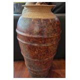 S2 - LARGE TERRACOTTA FLOOR VASE W/ RATTAN NECK