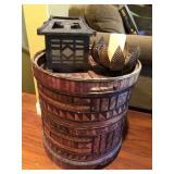 S2 - BAMBOO BASKET W/ LANTERN & CANDLE HOLDER