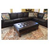 S2 - LEATHER SECTIONAL SOFA W/ TUFTED OTTOMAN