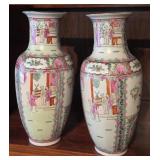 S2 - PAIR ROSE MEDALLION PORCELAIN VASES (E76)